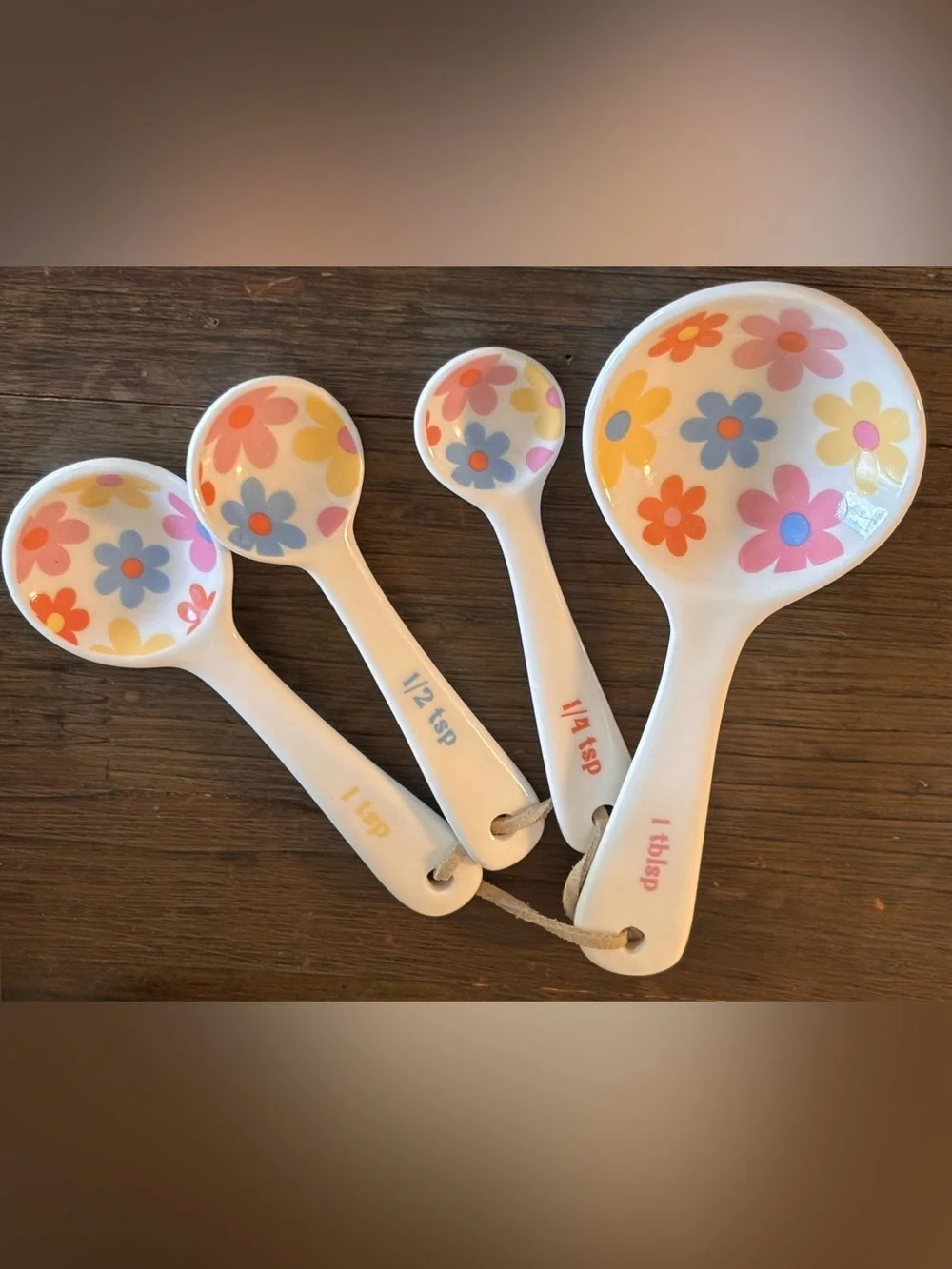 Floral Ceramic Measuring Spoon Set - Pastel Flower Design